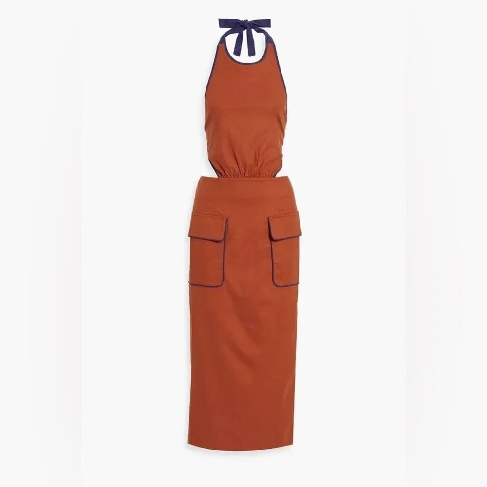 STAUD Bree gathered linen-blend halterneck midi dress (SD2) - Picture 7 of 11